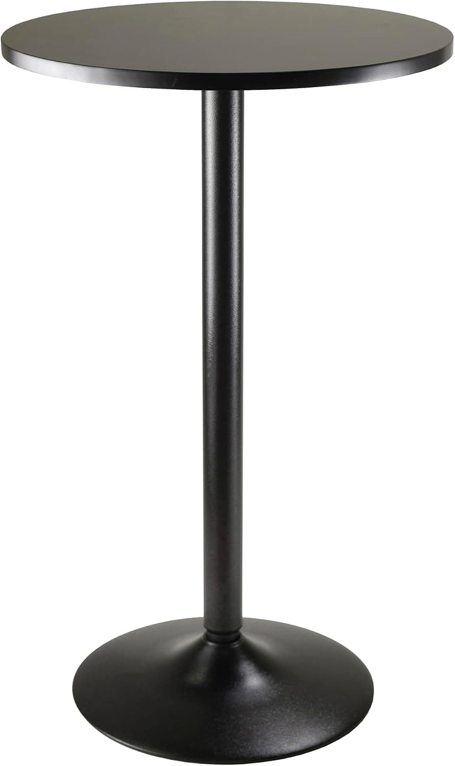 Black Winsome Obsidian round pub table with metal pedestal base on white.