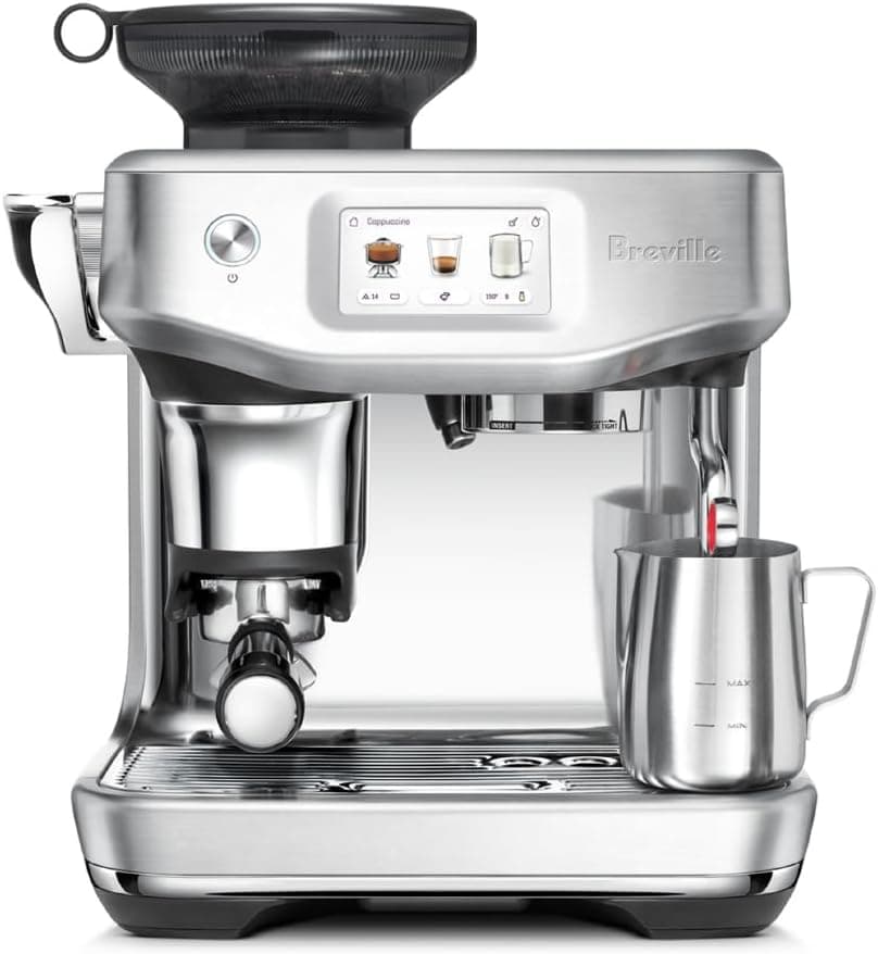 Breville Barista Touch Impress BES881BSS Espresso Machine, Brushed Stainless Steel on a white background.