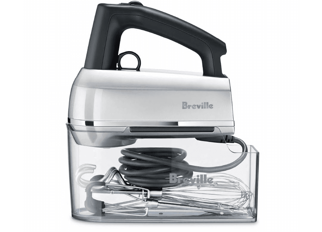 Breville Handy Mix Scraper Hand Mixer, Silver on a white background.