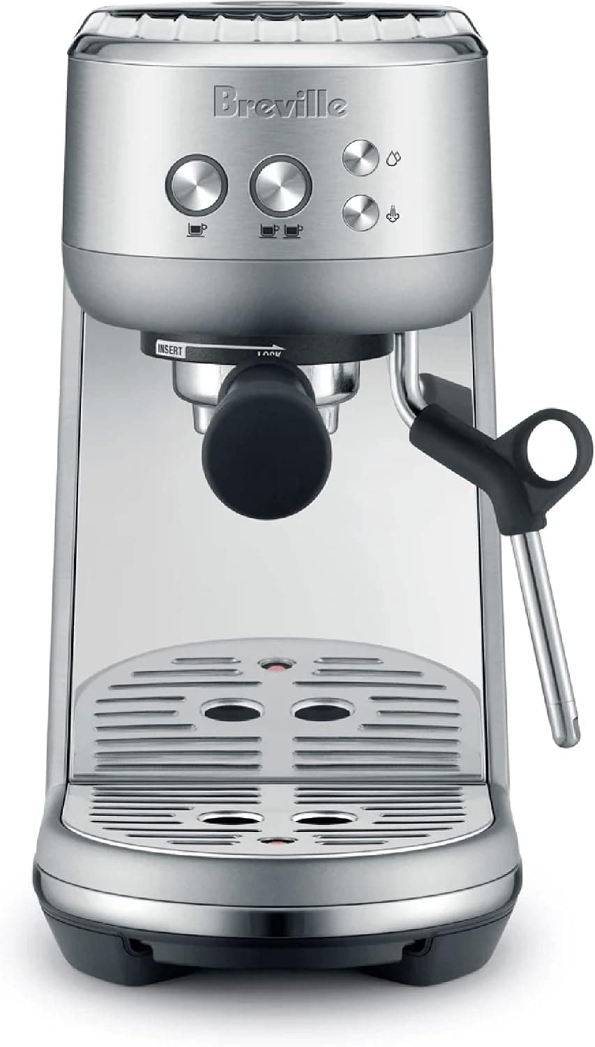 Breville the Bambino Espresso Machine, Brushed Stainless Steel (BES450BSS) on a white background.