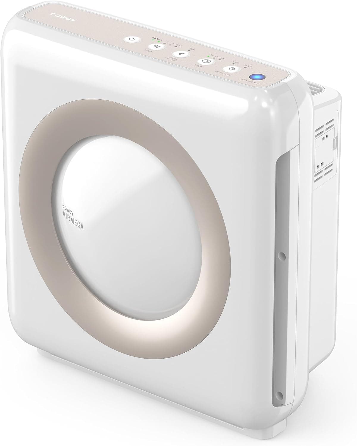 Coway Airmega AP-1512HH(W) Mighty Air Purifier, White on a white background.