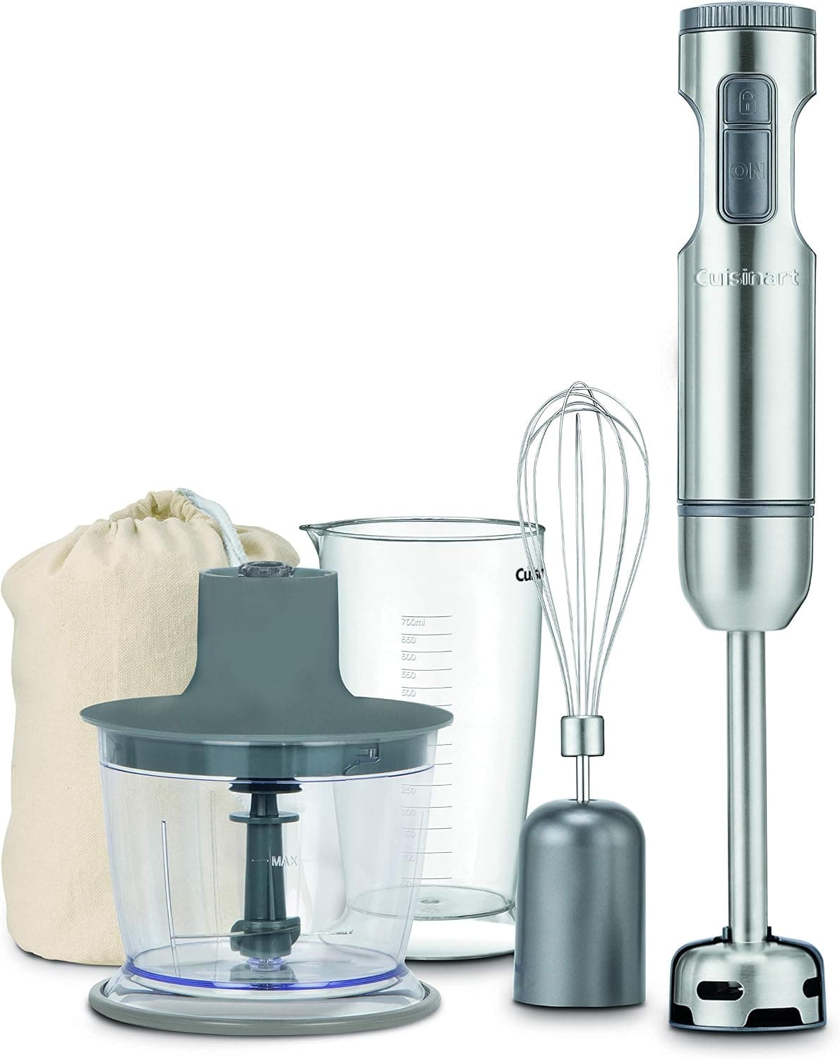 Cuisinart Smart Stick Variable Speed Hand Blender with Chopper on a white background.