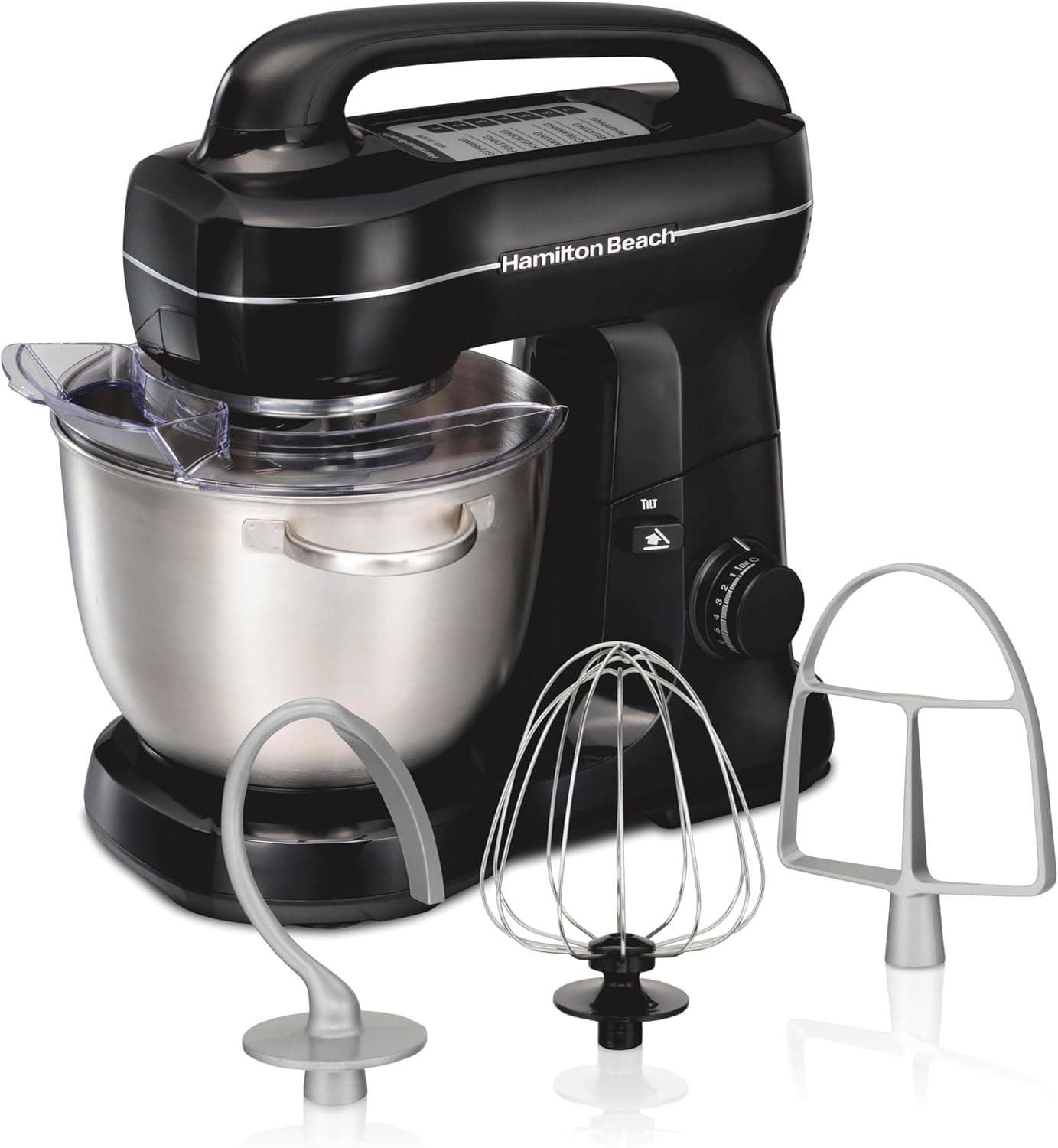 Hamilton Beach 7-Speed Stand Mixer, Black on a white background.