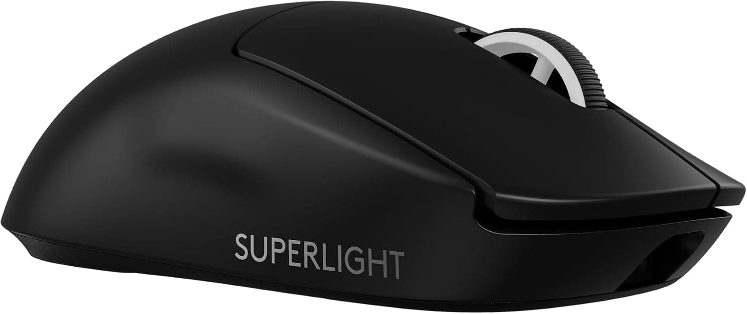 Black Logitech G PRO X SUPERLIGHT 2 mouse on a white background.
