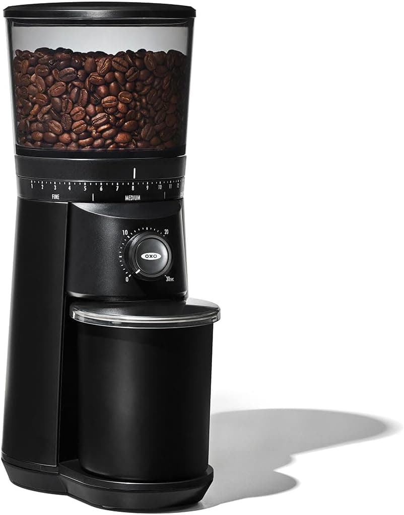 OXO Brew 8722600 Conical Burr Coffee Grinder, Matte Black on a white background.