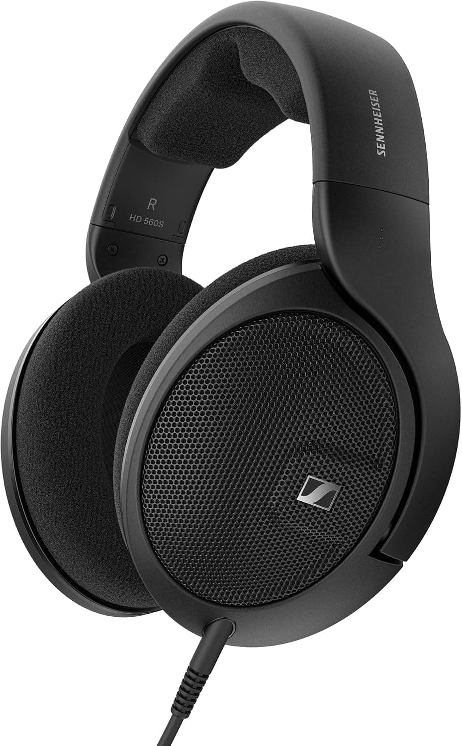 Black Sennheiser HD 560S open-back wired headphones on a white background.