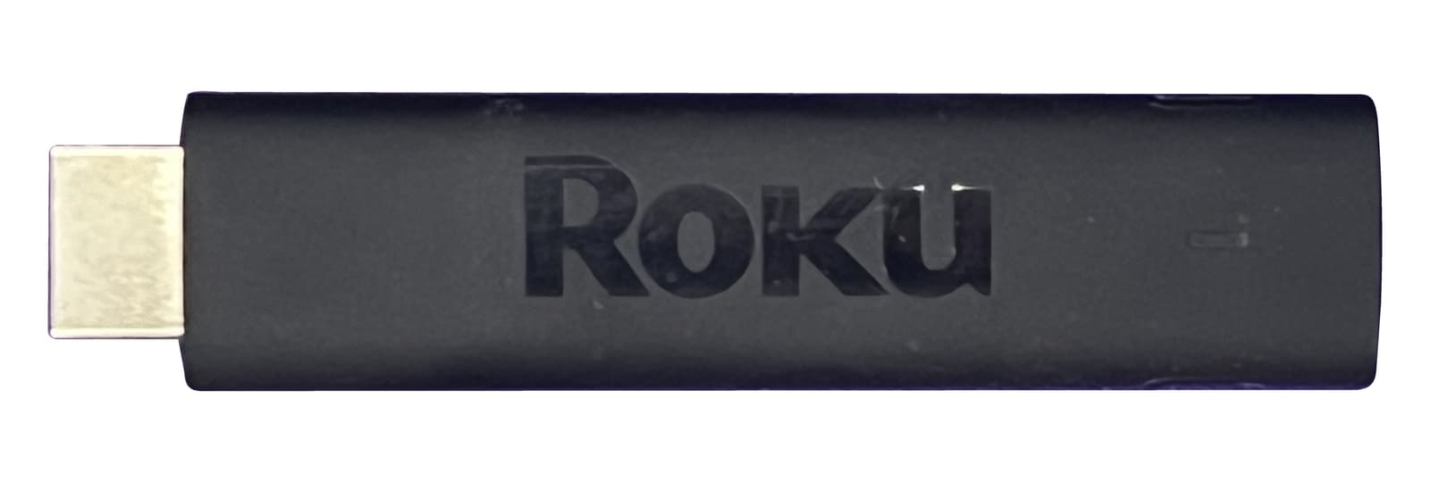One Roku Streaming Stick 4K with its full HDMI connector isolated on a white background; remote not pictured.
