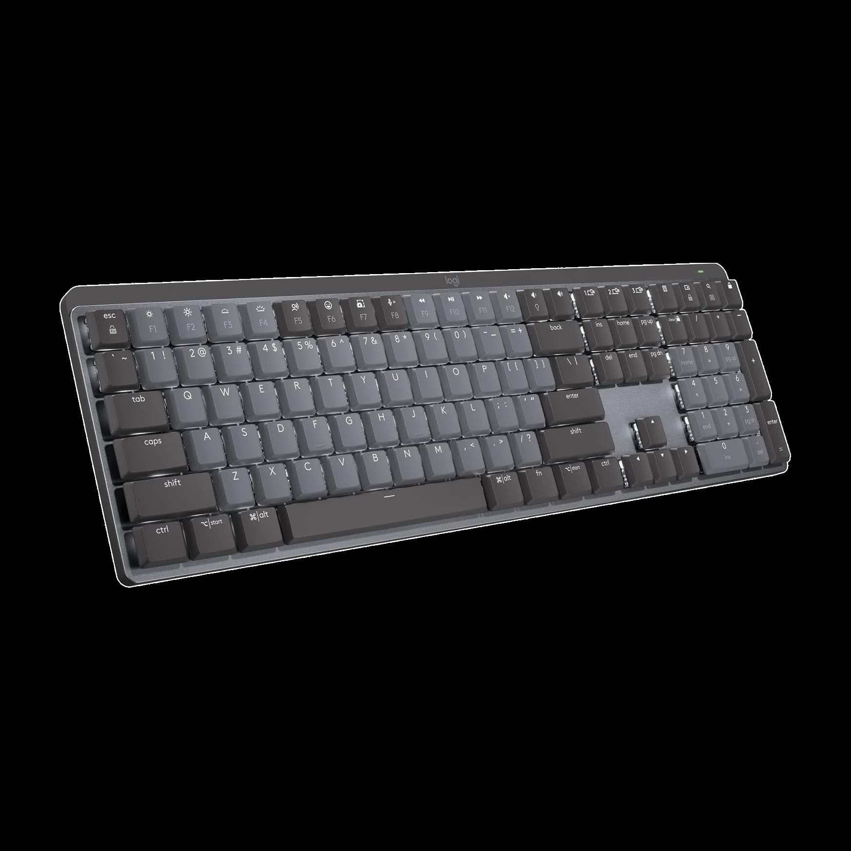 Logitech MX Mechanical Full-Size Keyboard, Tactile Quiet, Graphite, product view.